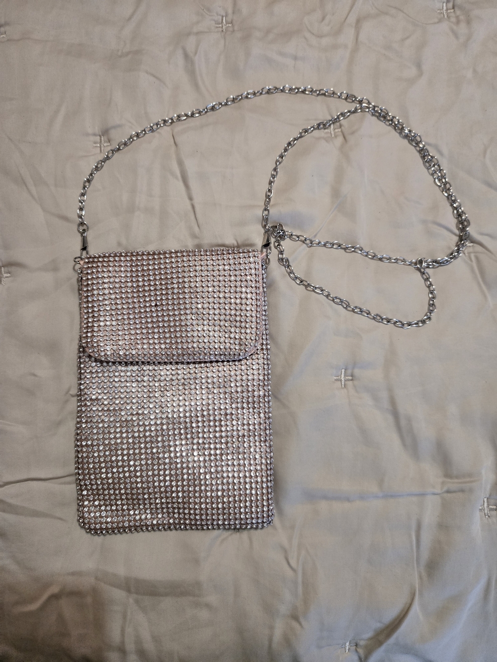 Rhinestone Crossbody Phone Bag - Silver